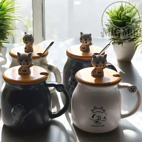 ماگ گربه ای درب چوبی