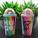 لیوان اسموتی چراغ دار رنگین کمان - Image 2